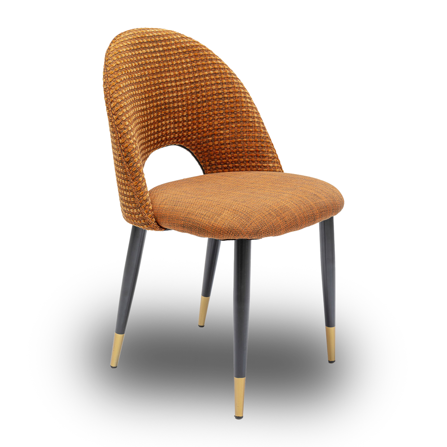 HARRY Orange Chair with textured fabric and gold-accented black legs