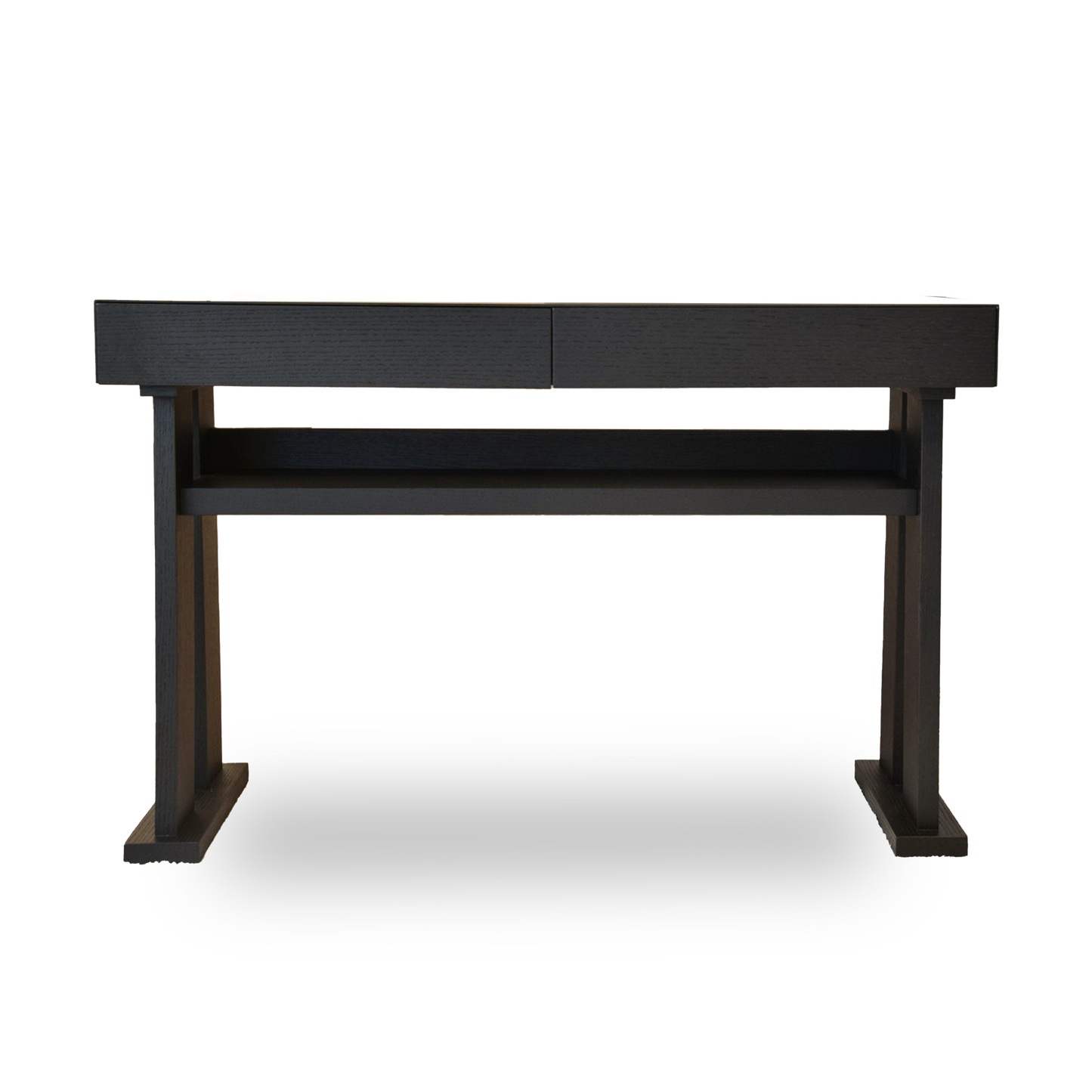 Jorge Oak Console Table in Black with two drawers, matte finish, and open shelf