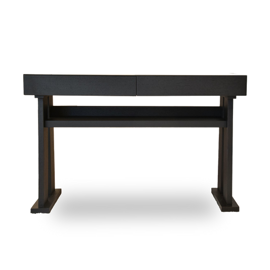 Jorge Oak Console Table in Black with two drawers, matte finish, and open shelf