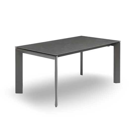Andrés 160 cm Black Ceramic Dining Table with Extension Leaf and matte grey frame