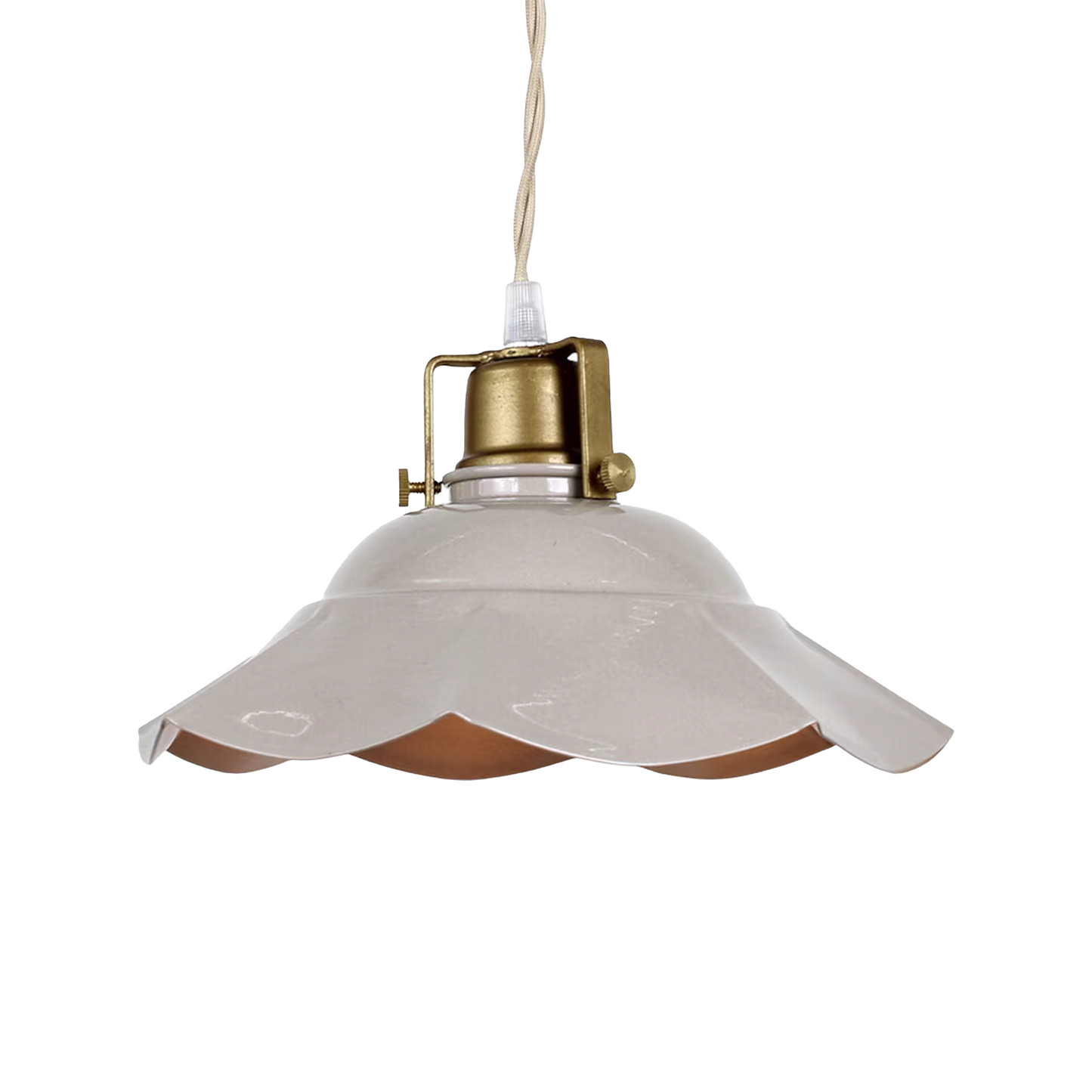 Paloma beige pendant lamp with scalloped iron shade and brass accents from AK Interior Living