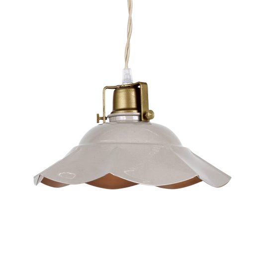 Paloma beige pendant lamp with scalloped iron shade and brass accents from AK Interior Living