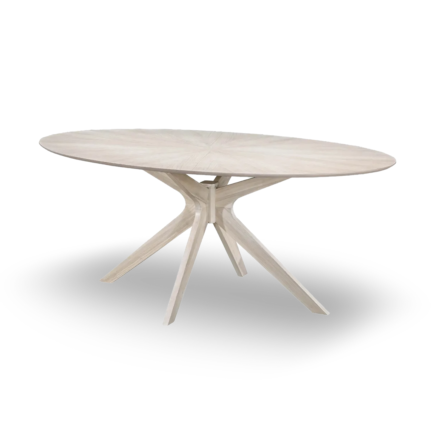 Aitor 180 cm Oval Dining Table with sculptural oak veneer base and starburst top