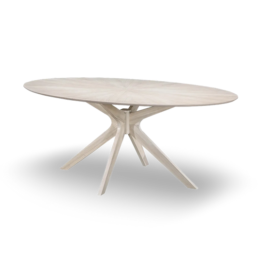 Aitor 180 cm Oval Dining Table with sculptural oak veneer base and starburst top