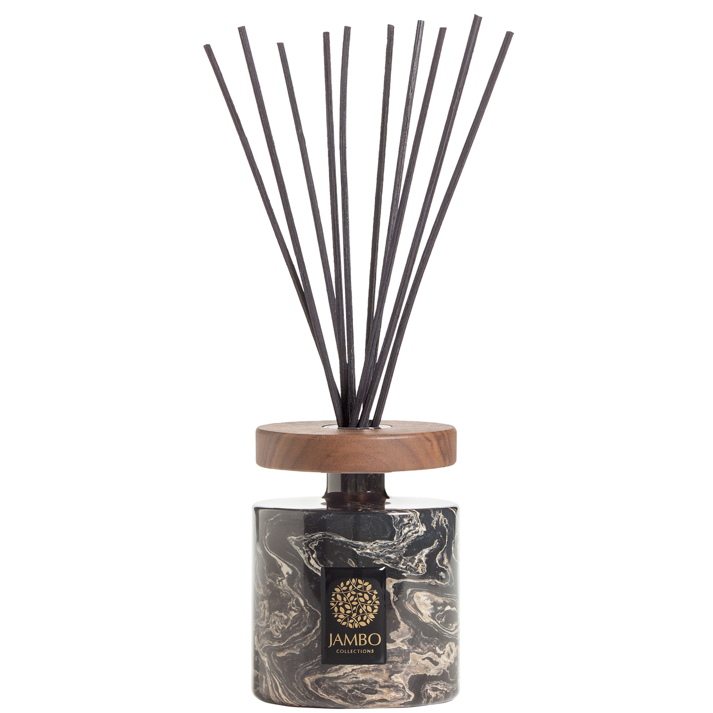 Konoko Reed Diffuser – marble-like diffuser with rhum, saffron, and oudh fragrance from Jambo Exclusivo Collection.