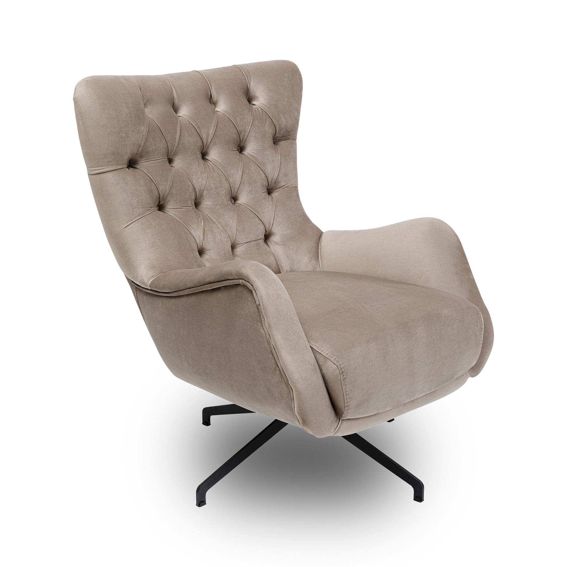 KEANU Velvet Taupe Armchair with tufted backrest and curved armrests