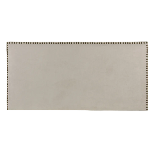 Danna headboard with greyish beige fabric and stud trim, 160 cm wide for queen beds, elegant and classic bedroom accent