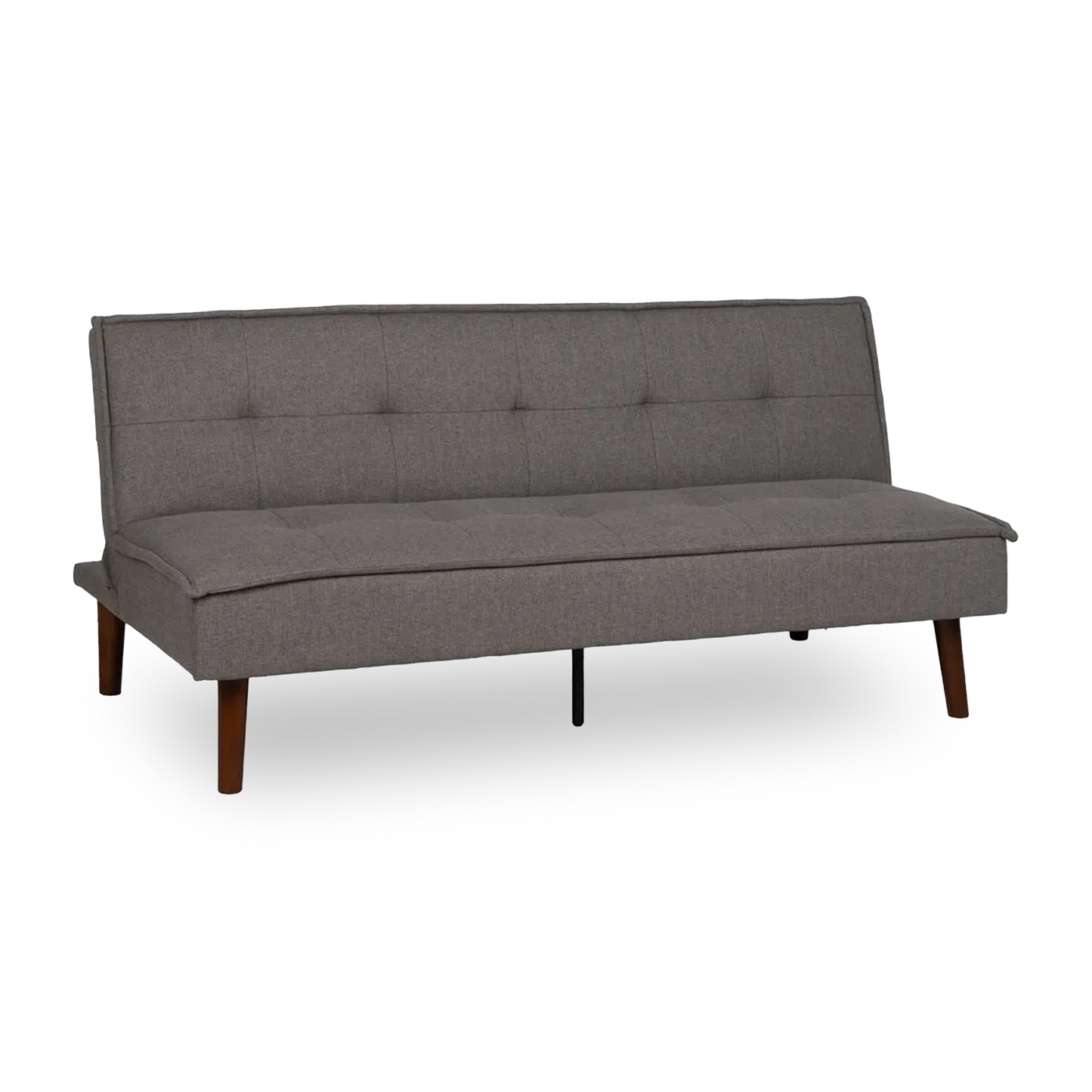 Marti Sofa Bed Grey Metal-Wood with tufted seat and wood legs in folded sofa position