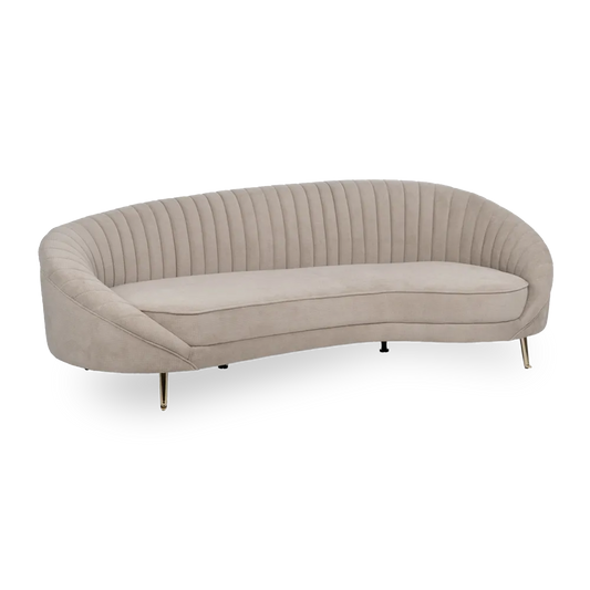 Marcos 3-Seater Sofa Taupe Old Fabric-Metal with curved backrest and gold legs