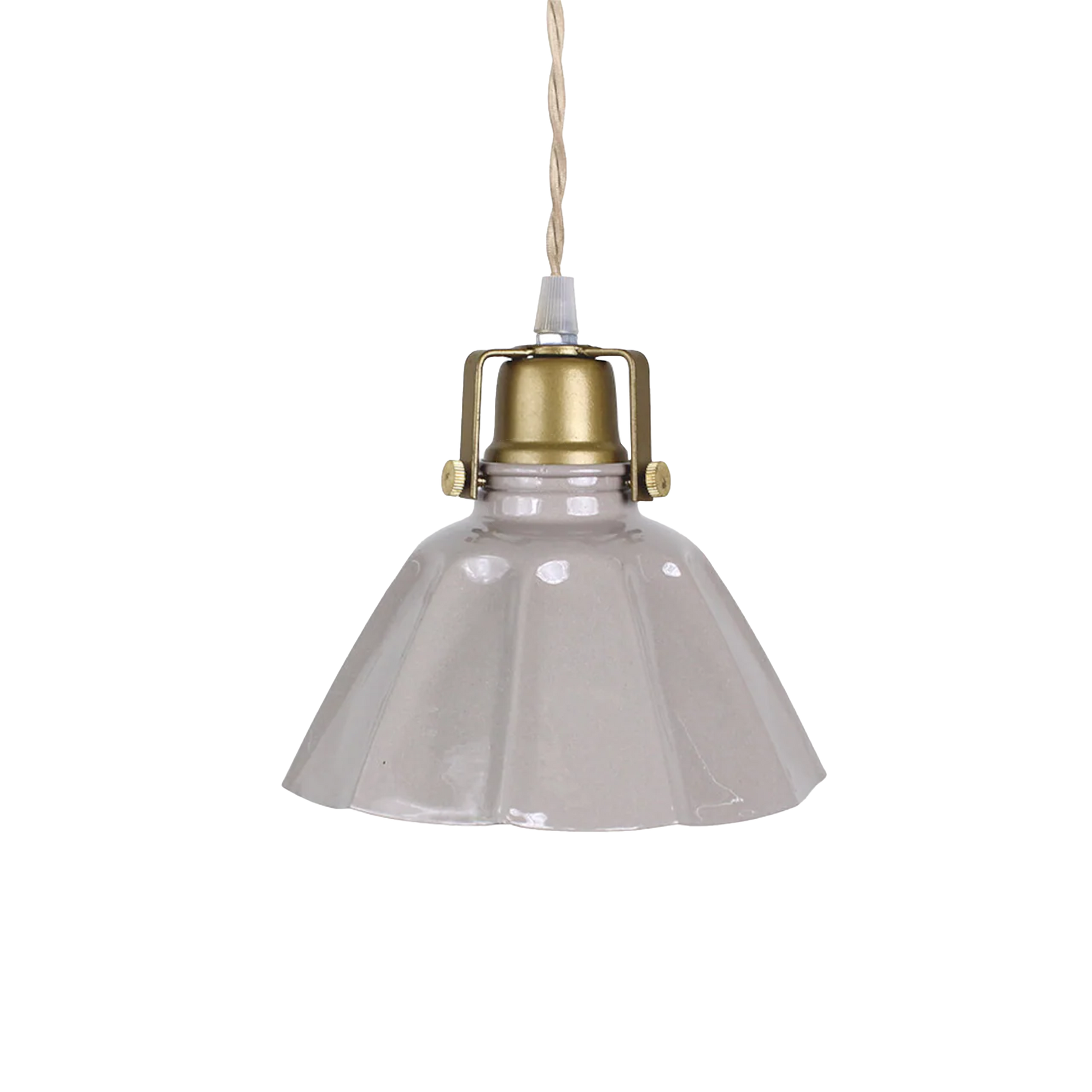 Triana pendant lamp with beige fluted iron shade and brass fixture