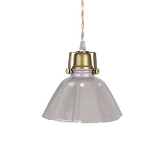 Triana pendant lamp with beige fluted iron shade and brass fixture