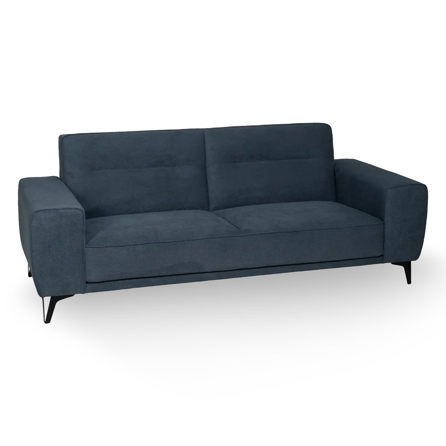 Gorka 3 Seater Sofa Blue Fabric-Metal with wide armrests, deep blue upholstery, and slim metal legs, 220 cm