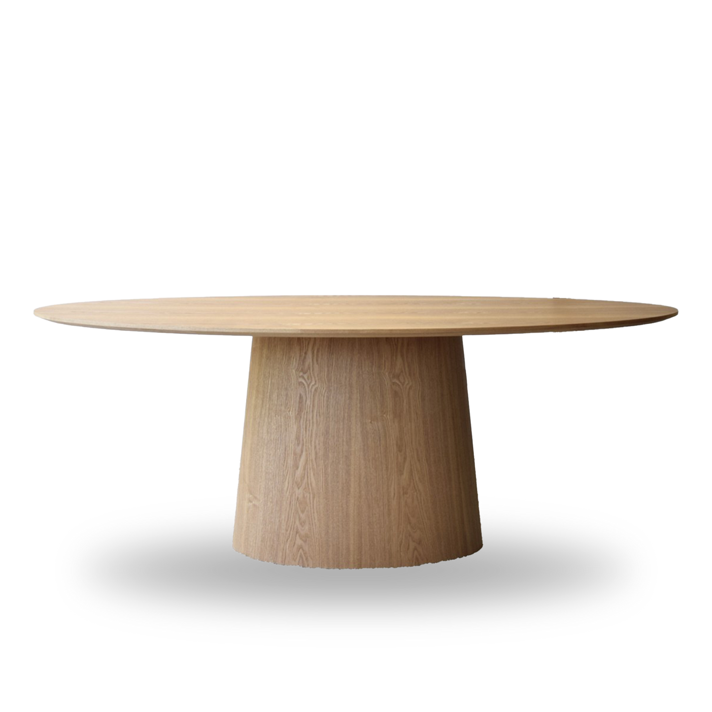 Maximo natural ash oval dining table with curved base and soft wood veneer finish