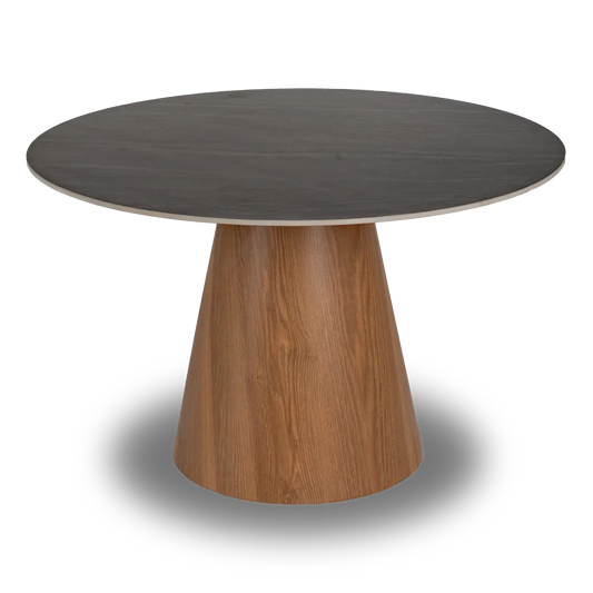 Antonio Dining Table Black-Brown with ceramic top and wood base, 120 cm round modern design