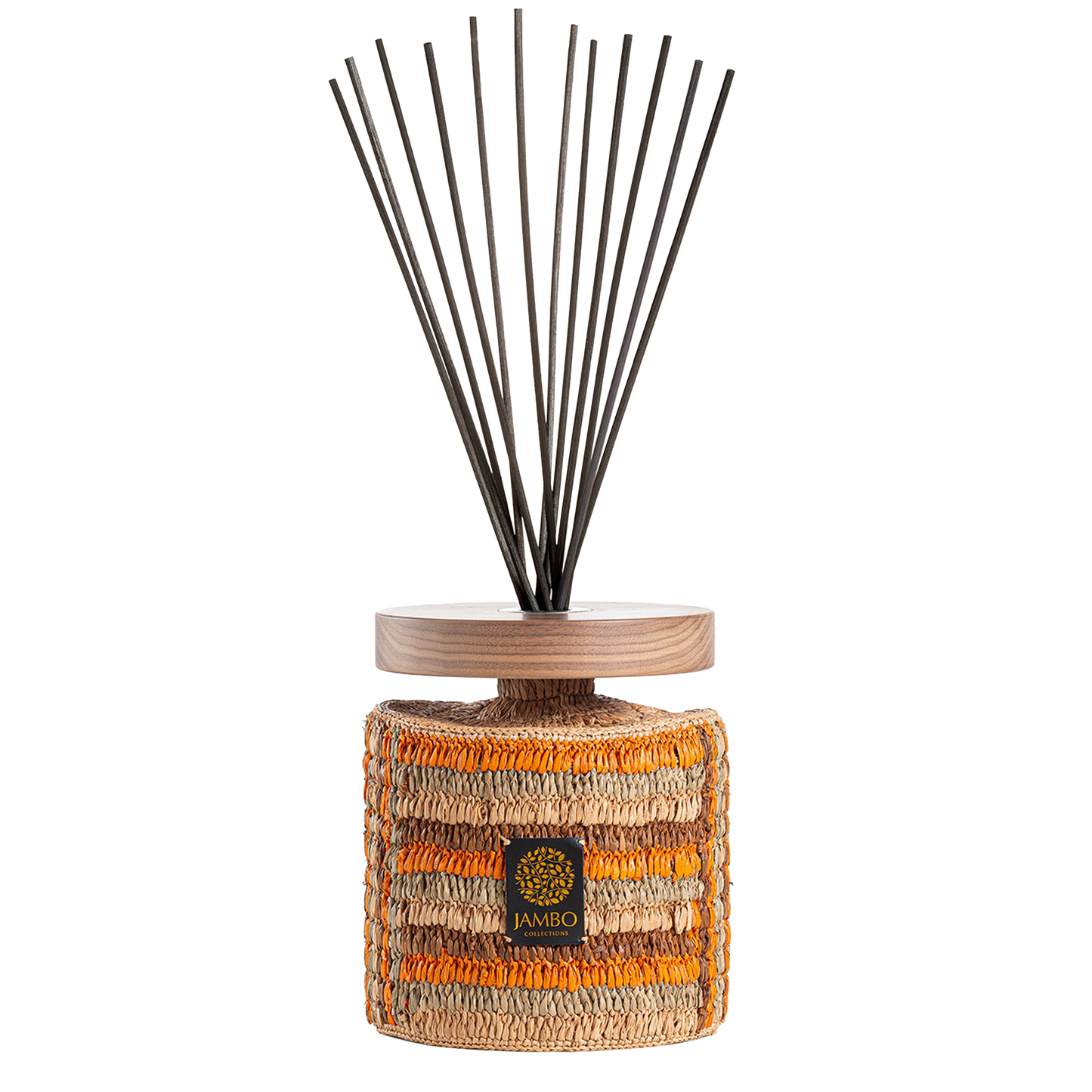 MASOALA Raffia Diffuser from Jambo Exclusivo – natural woven diffuser with vanilla, plum, and cedarwood notes.