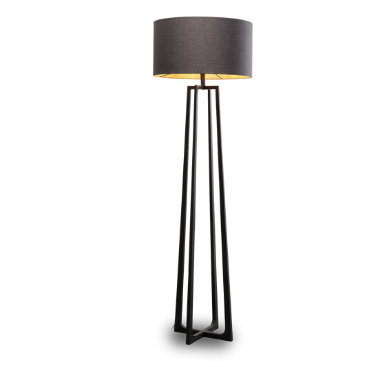 MICHAEL Black Floor Lamp with geometric base and fabric shade, 160cm tall