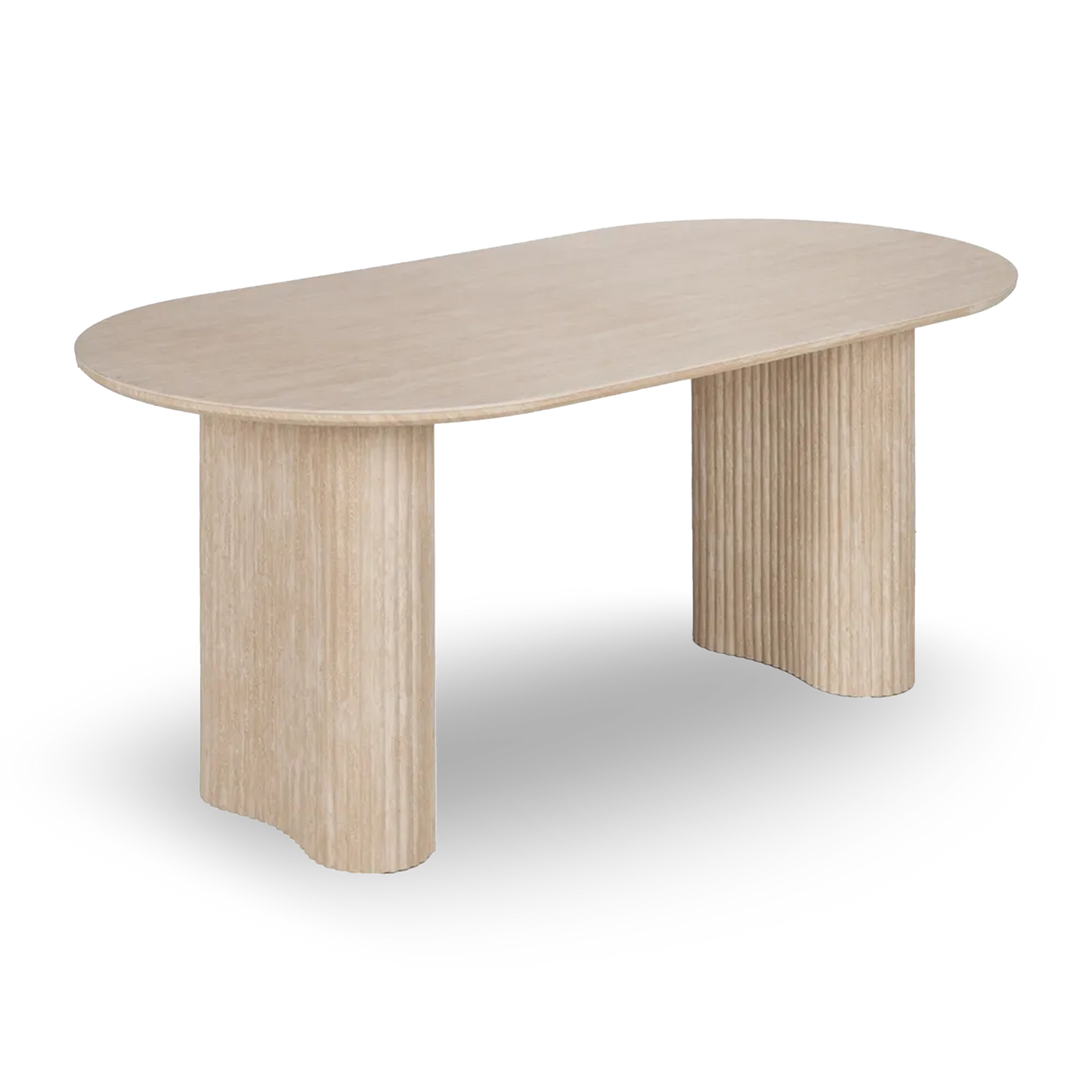 Bruno Dining Table Stone Beige with oval top and fluted legs in modern beige MDF finish, 180 cm