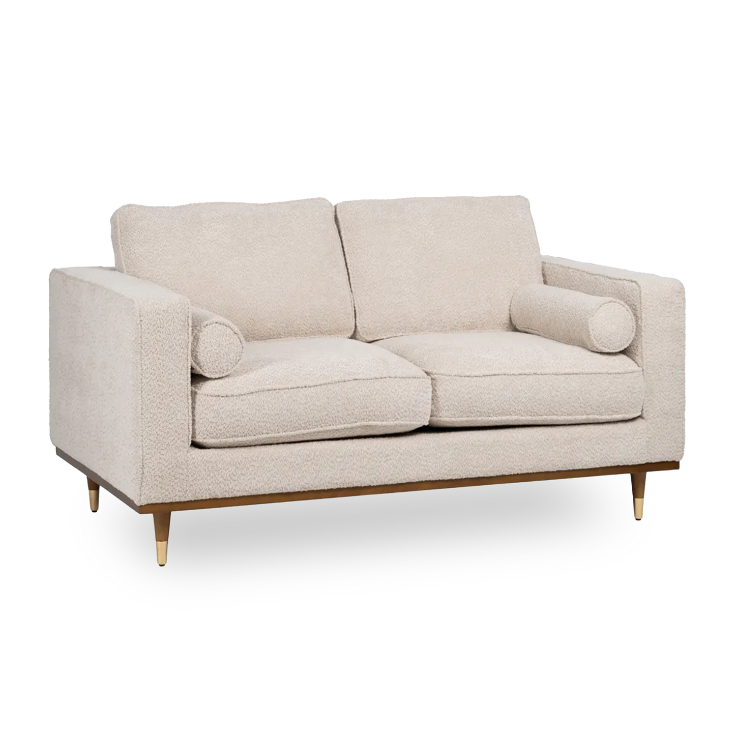 Manuel 2-Seater Sofa Beige Weave-Wood with textured fabric and wooden legs