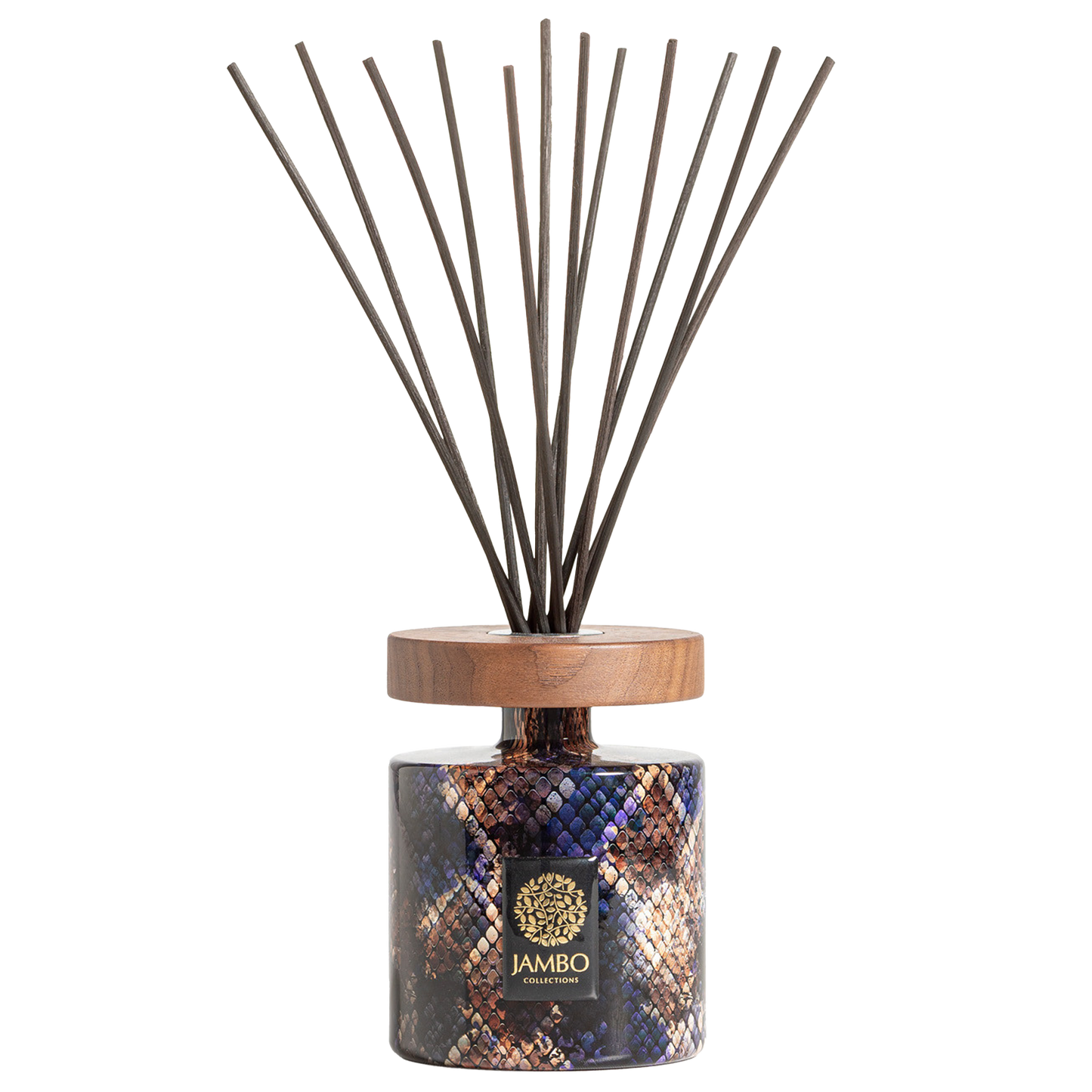 Moorea Reed Diffuser – exotic patterned diffuser with incense, leather, and musk fragrance from Jambo Exclusivo Collection.