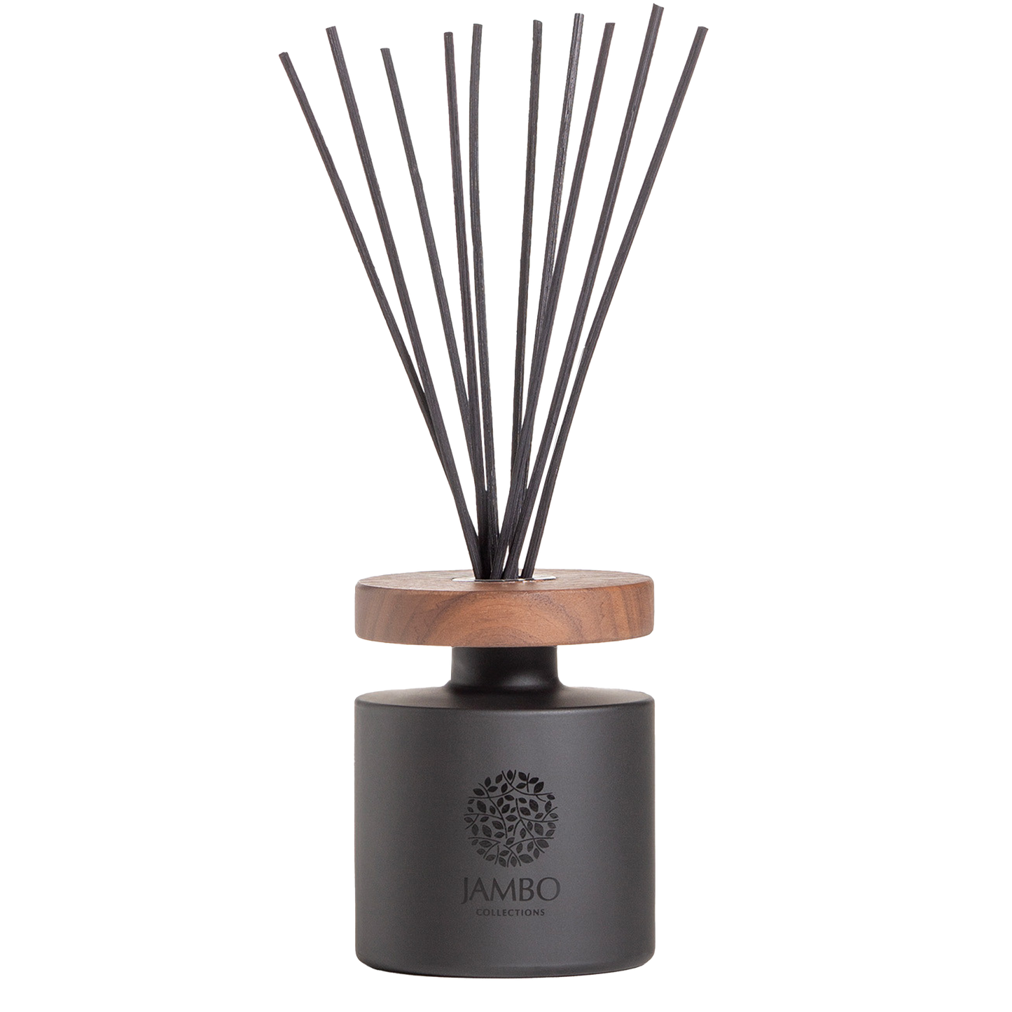 Pico Turquino Reed Diffuser – sleek matte-black diffuser with pepper, saffron, and sandalwood fragrance from Jambo Prestigio.