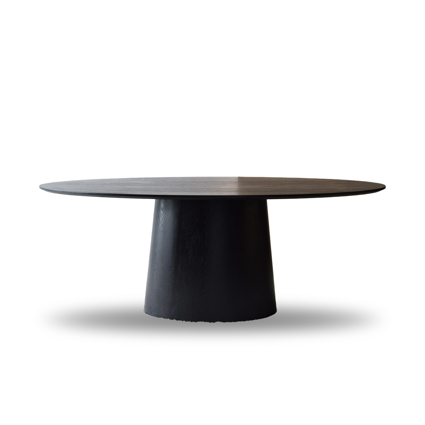 Black Ash Oval Dining Table with matte wood finish and sculptural base – 200cm wide