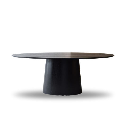 Black Ash Oval Dining Table with matte wood finish and sculptural base – 200cm wide