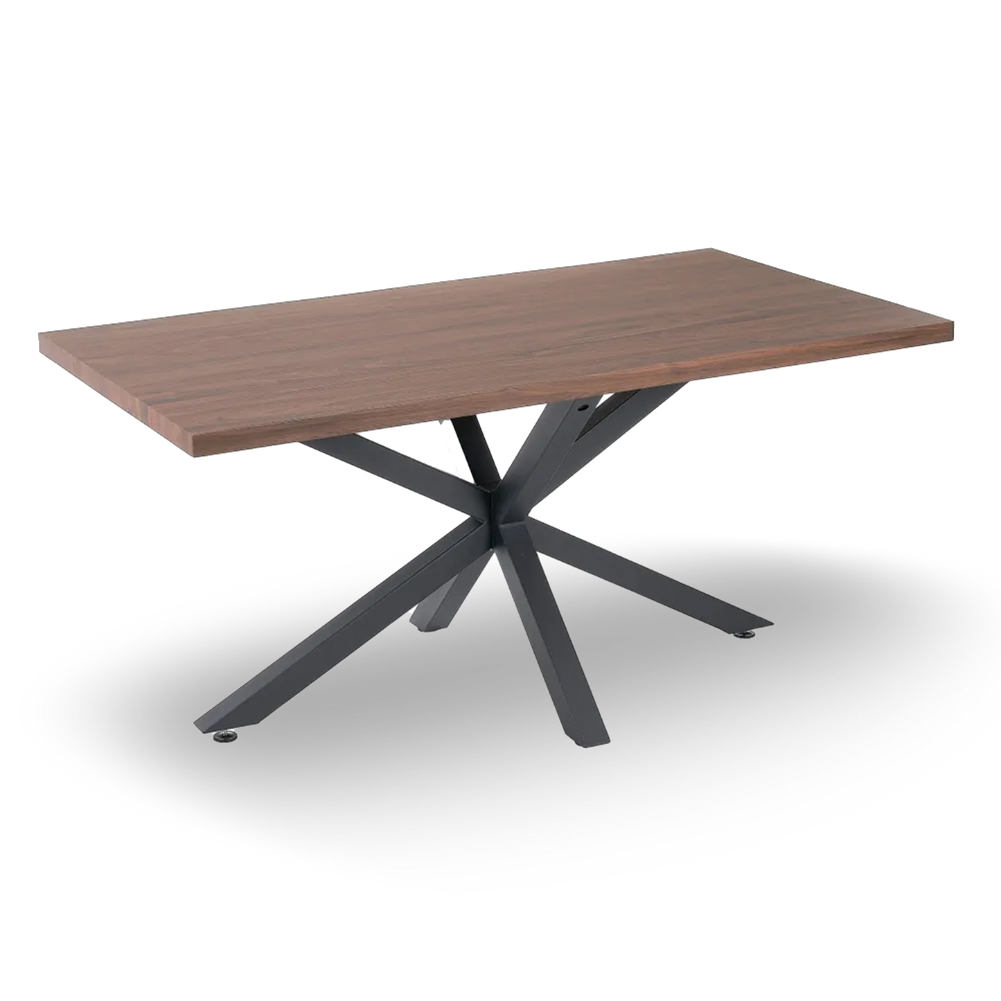 Diego Dining Table Brown-Black with wood-look MDF top and black star-shaped metal base, 160 x 90 cm