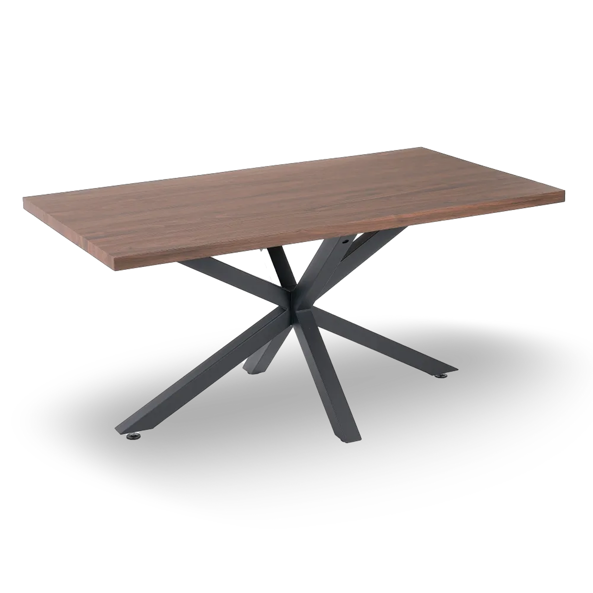 Diego Dining Table Brown-Black with wood-look MDF top and black star-shaped metal base, 160 x 90 cm