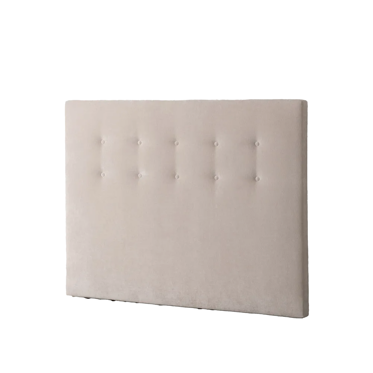 Fernanda upholstered headboard in cream fabric with tufted buttons, 165 cm wide and 125 cm high, ideal for queen-size beds