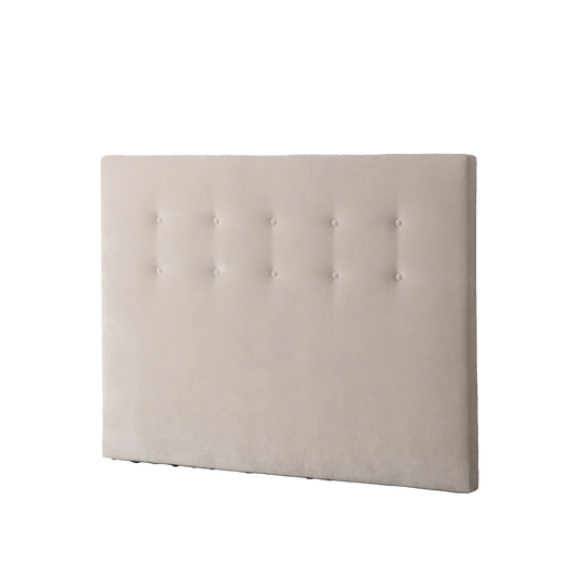Fernanda upholstered headboard in cream fabric with tufted buttons, 165 cm wide and 125 cm high, ideal for queen-size beds
