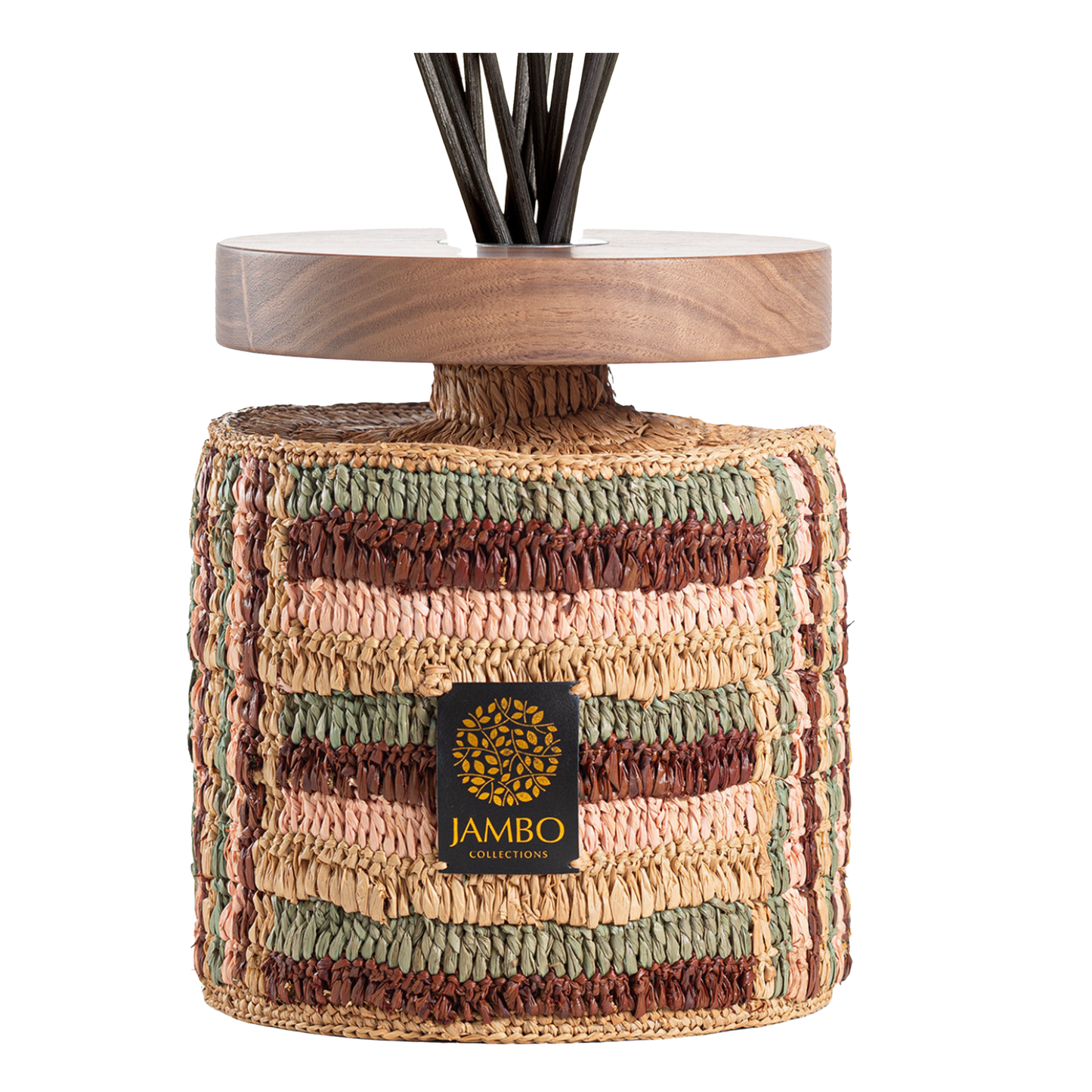 Isalo Raffia Diffuser – handcrafted raffia decor with cinnamon, clove, and amber fragrance notes from Jambo Exclusivo.