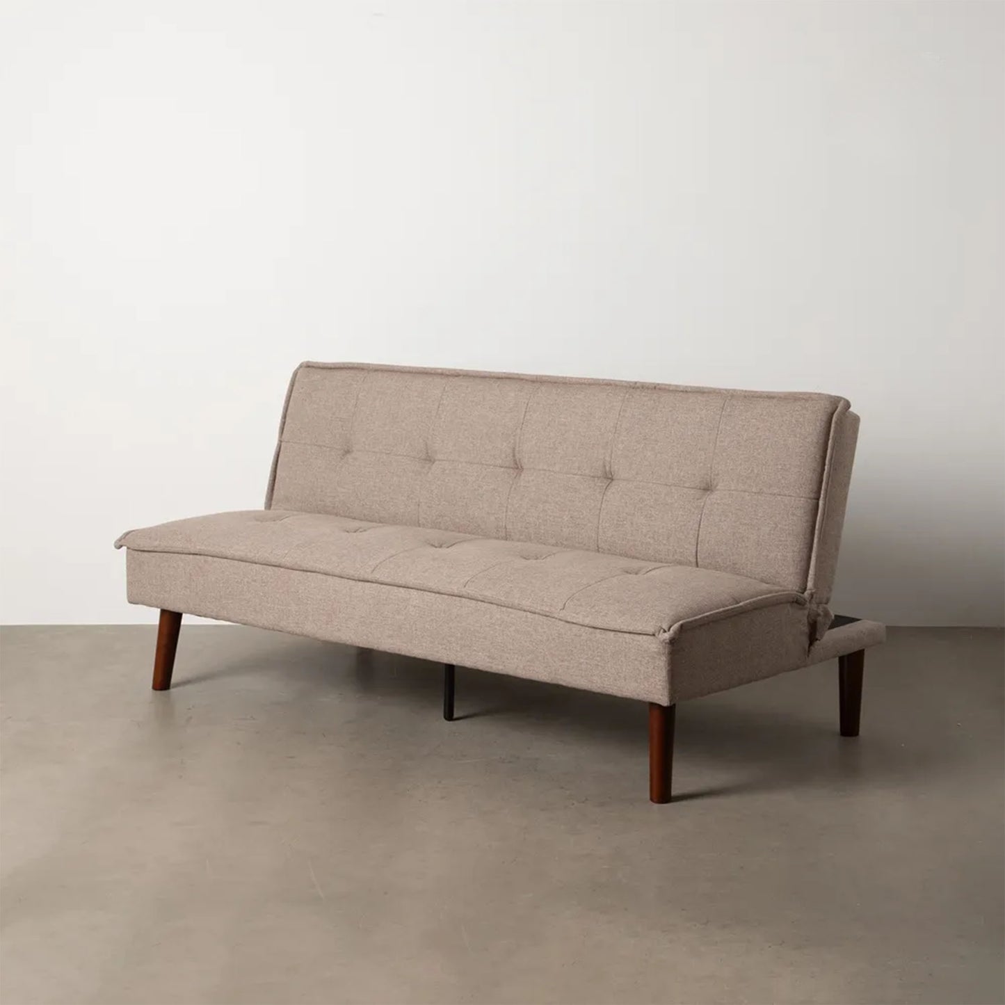 Martín Sofa Bed Beige Metal-Wood with tufted fabric and wooden legs, foldable design