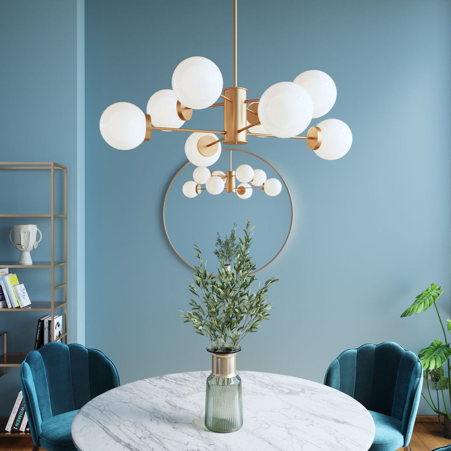 VIN Heavenly Gold Lamp with opal glass globes and brass finish