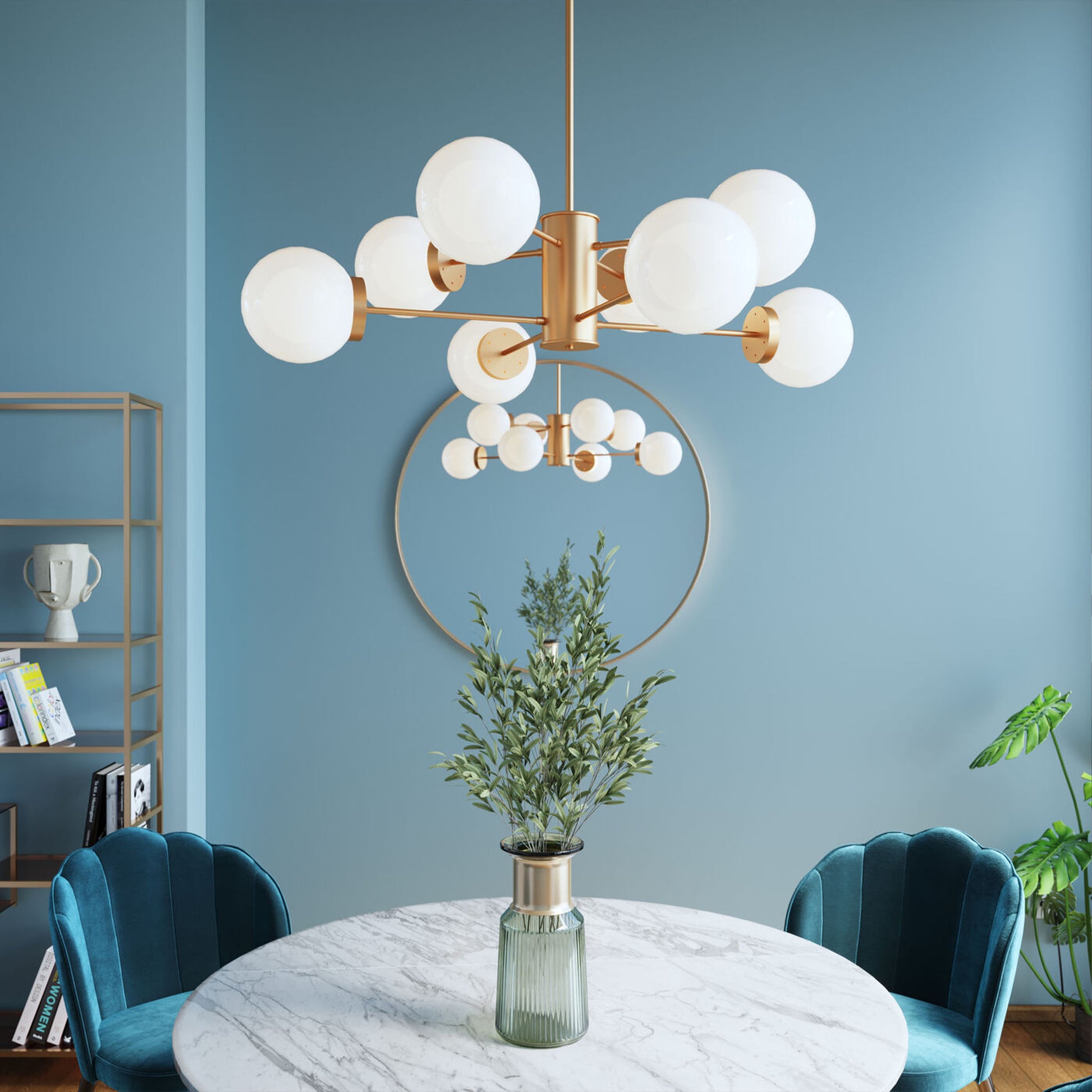 VIN Heavenly Gold Lamp with opal glass globes and brass finish