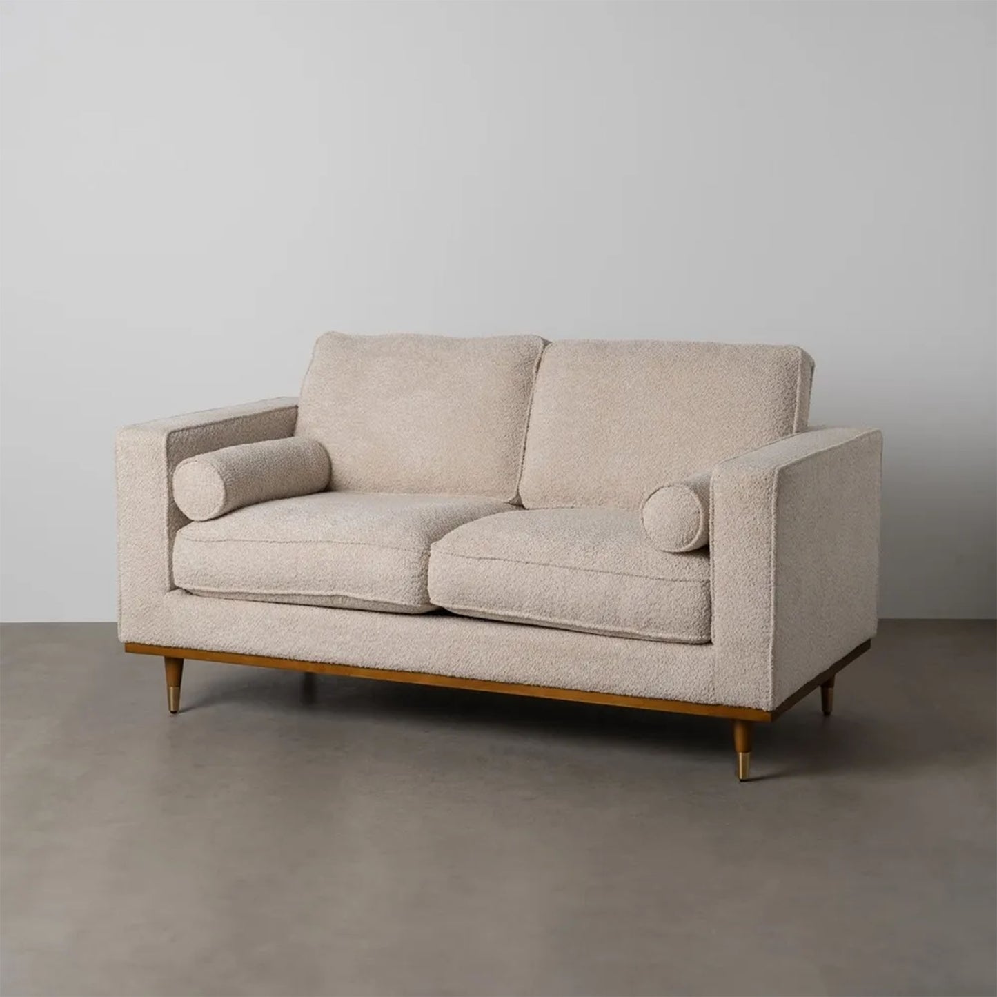 Manuel 2-Seater Sofa Beige Weave-Wood with textured fabric and wooden legs