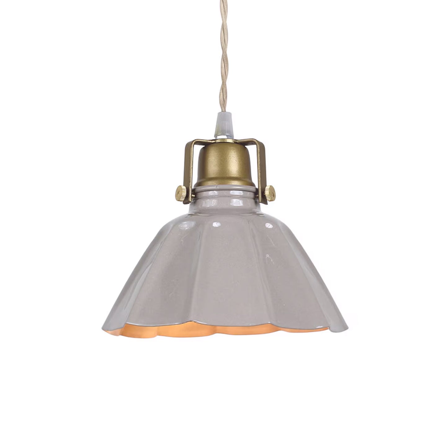Triana pendant lamp with beige fluted iron shade and brass fixture