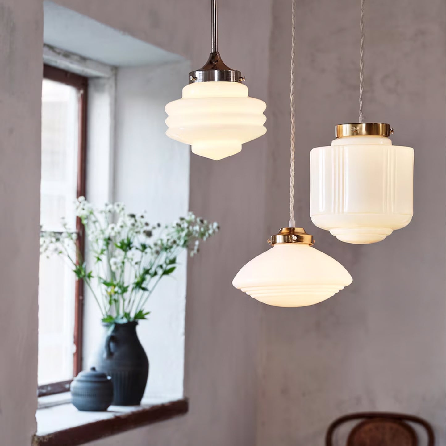 Martina pendant lamp with opal glass and brass details from AK Interior Living