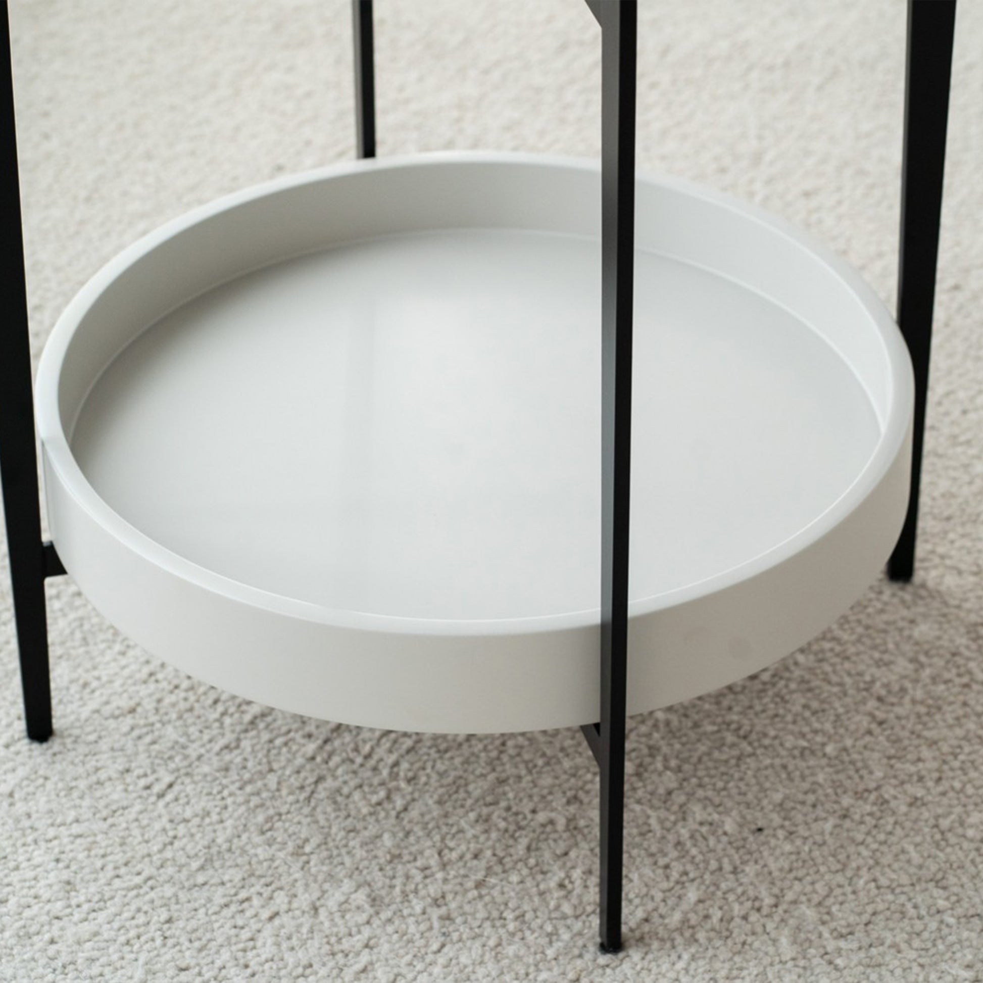 Miguel Side Table with matte black metal legs and grey ceramic marble top