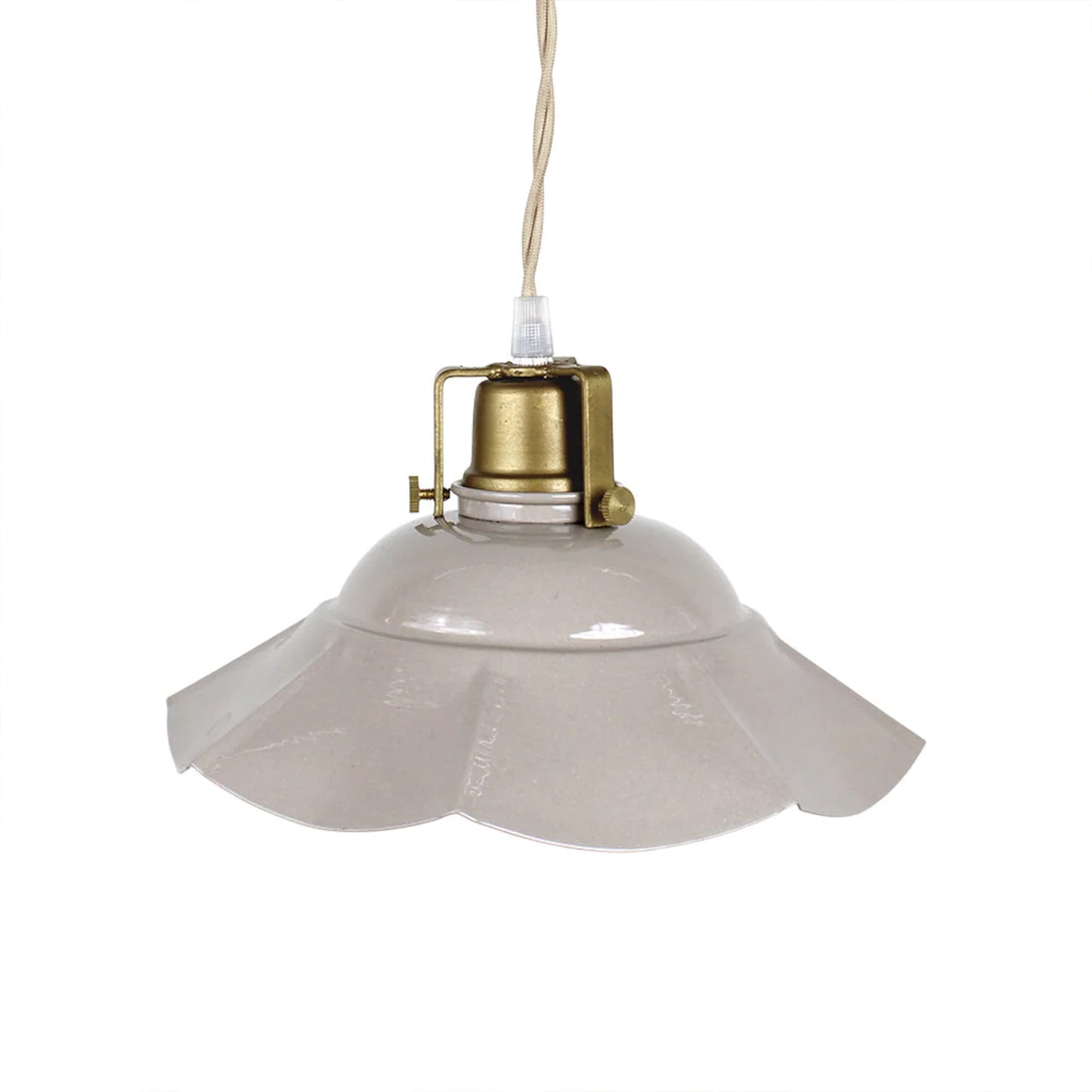 Paloma beige pendant lamp with scalloped iron shade and brass accents from AK Interior Living