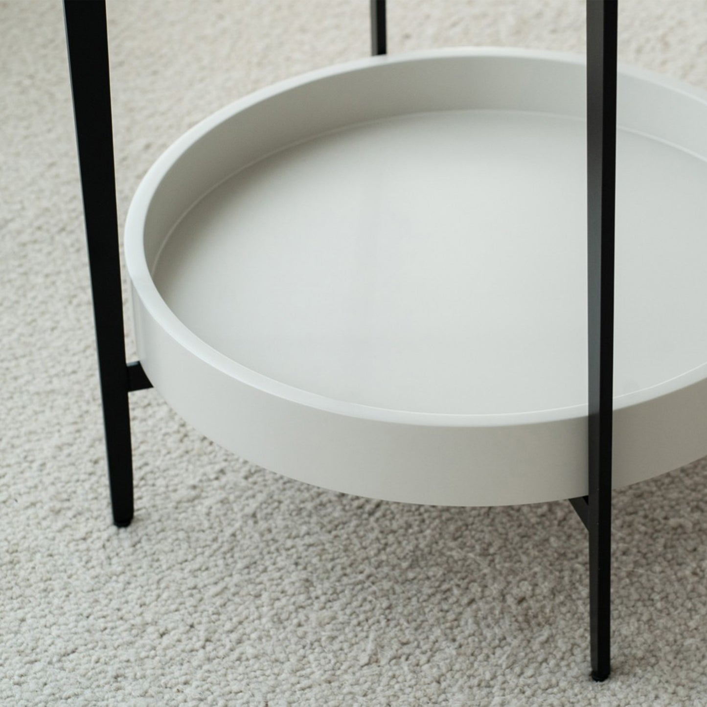 Nicolas Metal and Ceramic Marble Side Table with white marble top and matte grey shelf