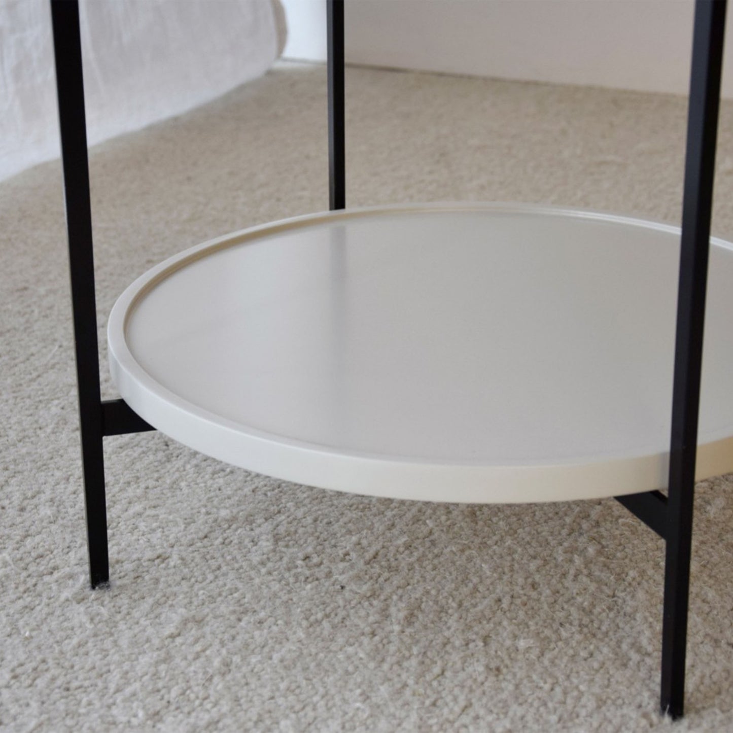 José Black Sintered Stone Side Table with matte black frame, drawer, and shelf