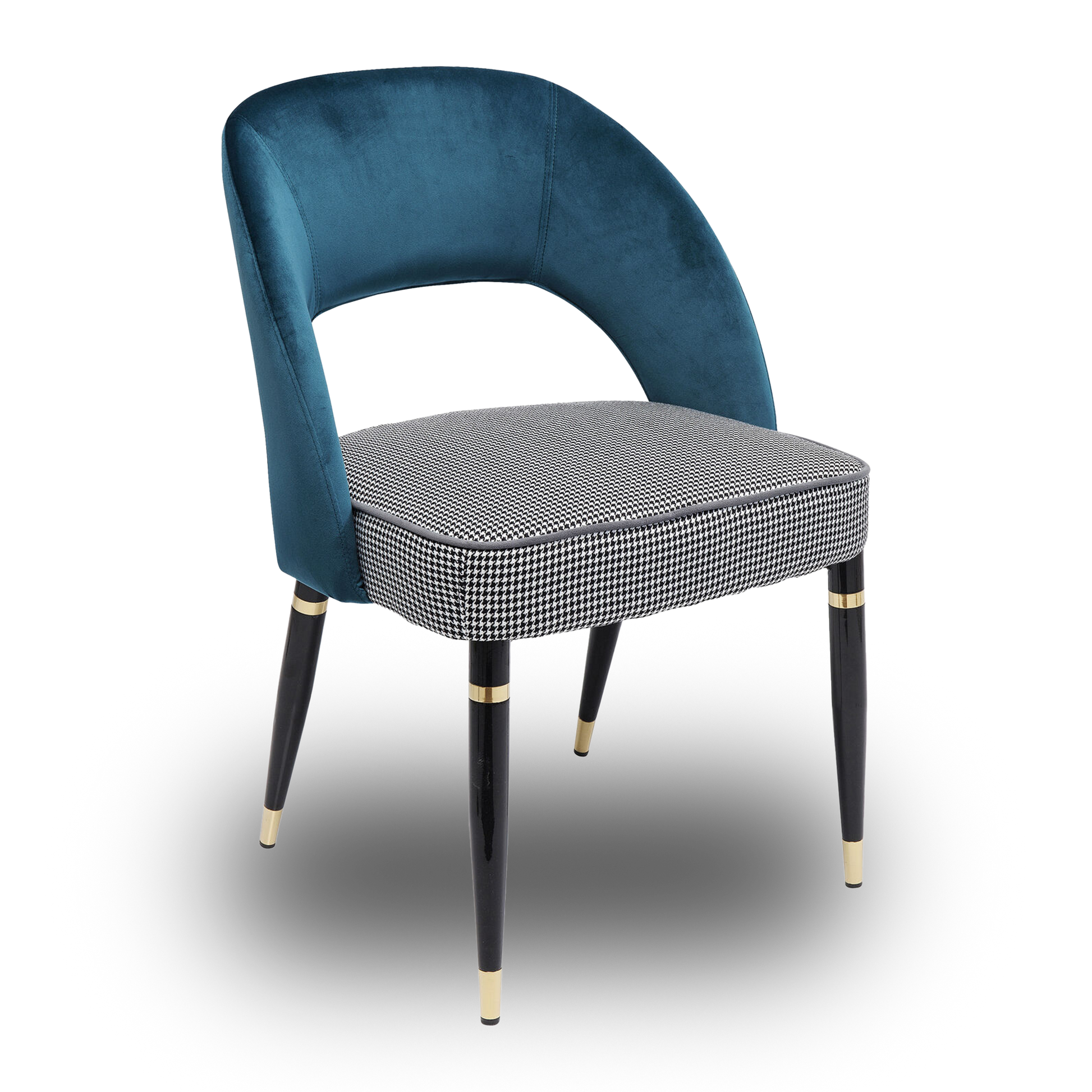 ELLEN Bluegreen Chair with velvet backrest and houndstooth seat cushion