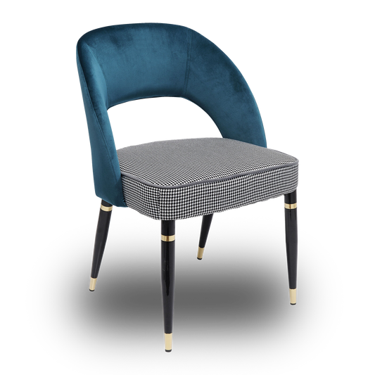 ELLEN Bluegreen Chair with velvet backrest and houndstooth seat cushion