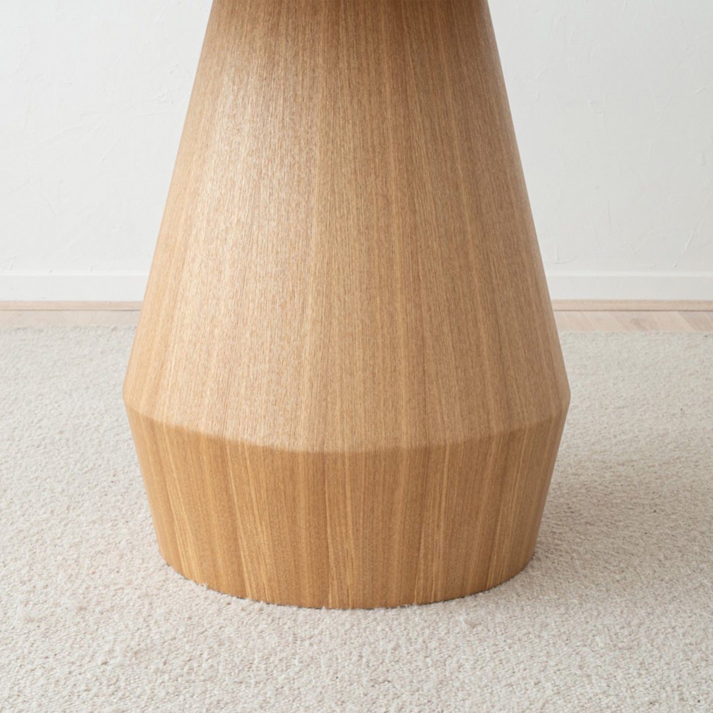 Mateo round dining table with ceramic marble top and natural ash wood conical base