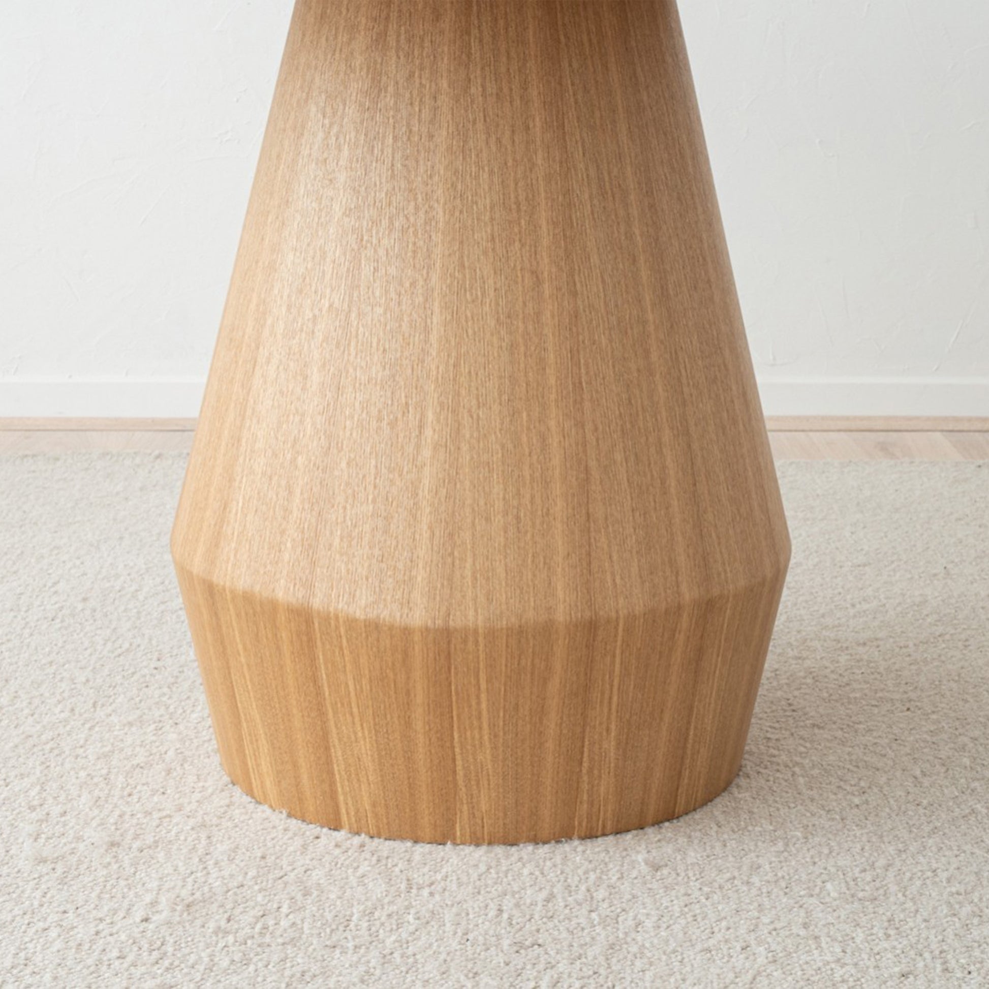Mateo round dining table with ceramic marble top and natural ash wood conical base