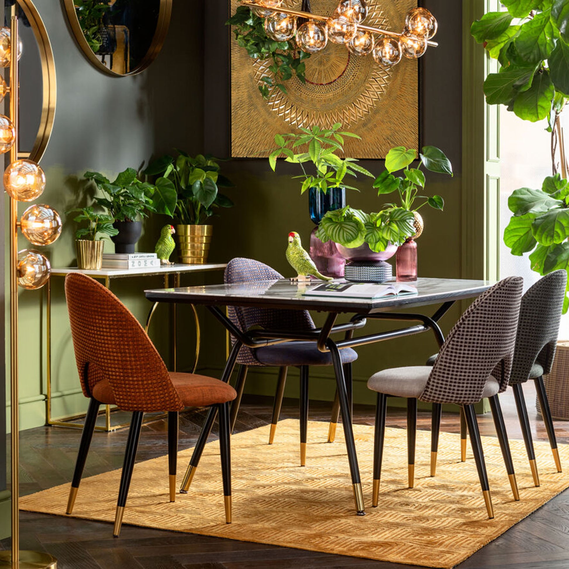 HARRY Orange Chair with textured fabric and gold-accented black legs