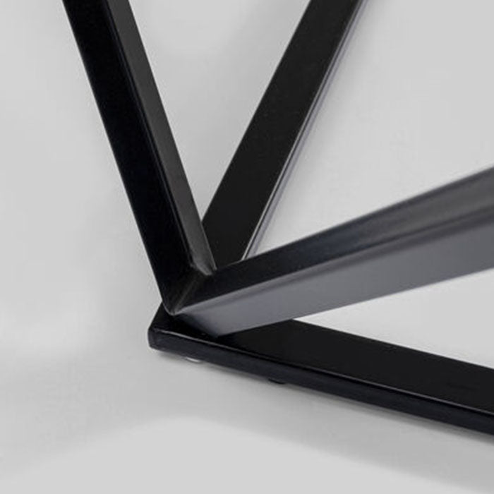 SNOOPY Graphite Coffee Table with smoked glass top and bold geometric black metal frame.