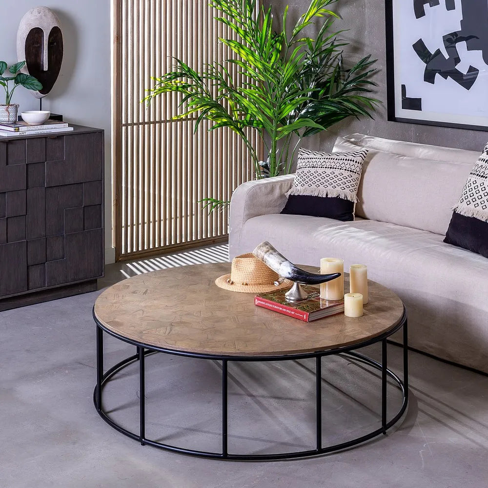 Aoife natural way MDF-metal circular coffee table in a contemporary room