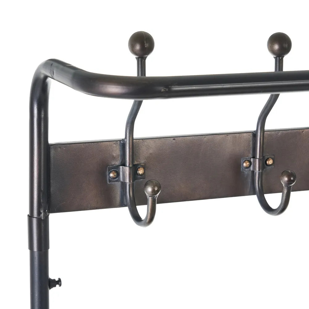 Lucas black and brown industrial coat rack with bench and woven storage drawers