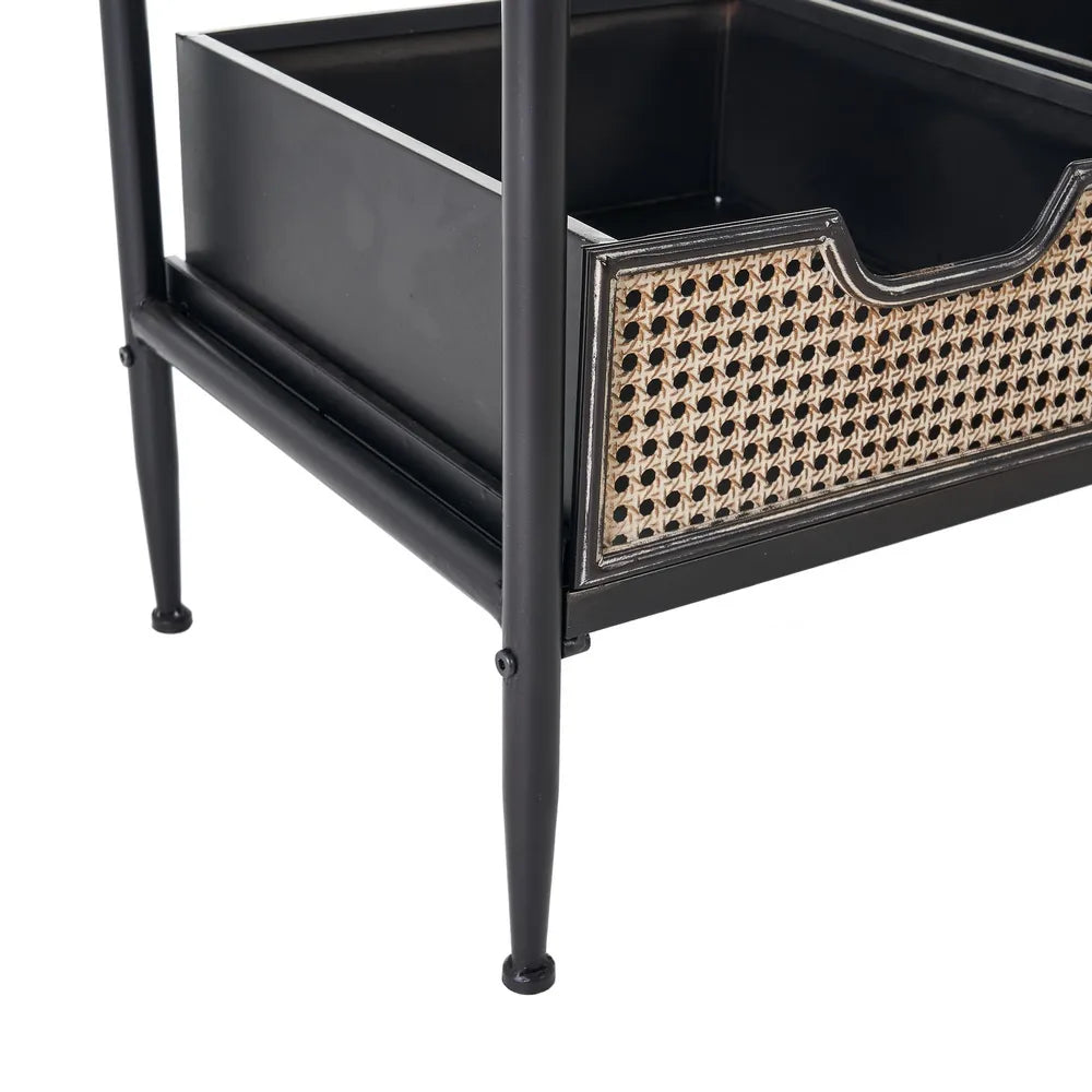 Lucas black and brown industrial coat rack with bench and woven storage drawers